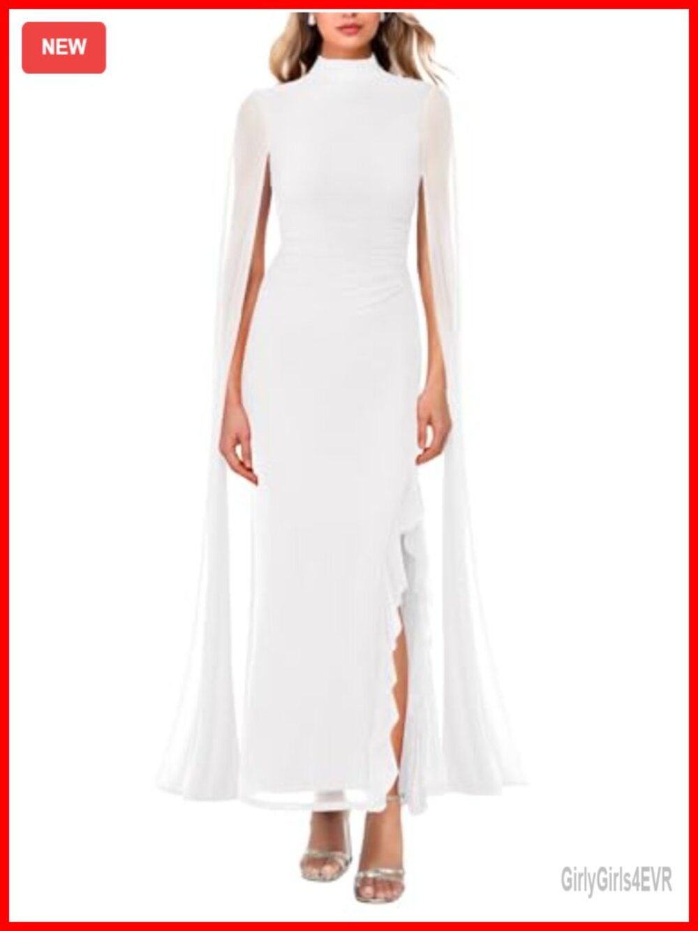 Women's Formal Maxi Bodycon Dress with Cape Sleeve High Neck Party